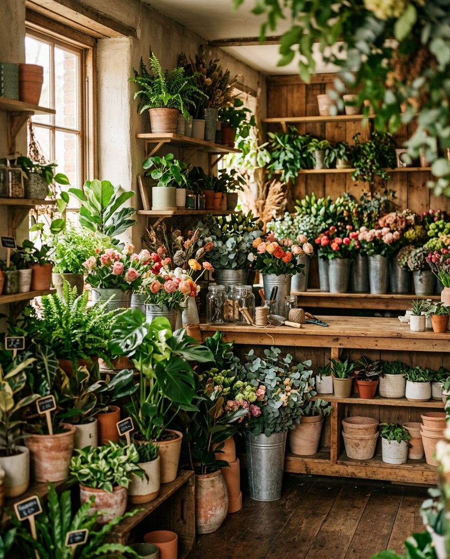 Sfeervolle hoek bij Bloemenhuis Yvette met boeketten en planten